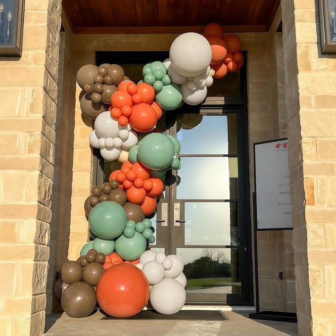 Fall Balloons Set, 12 Inch Thanksgiving Balloons, Retro Burnt Terracotta Rust Orange Dusty Sage Mint Green White Metallic Gold Latex Balloon for Thanksgiving Autumn Harvest Fall Birthday Decorations