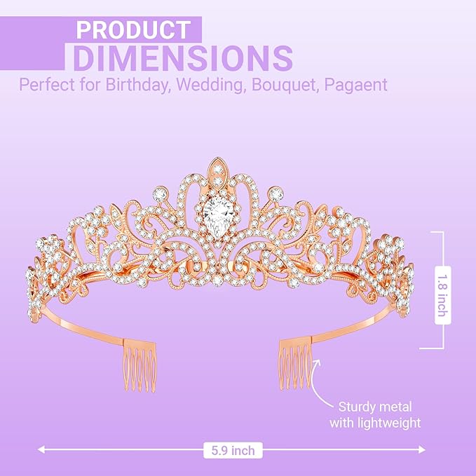 Tiara Crown for Women, Queen Tiara for Birthday Prom Bridal Party Custome Rose