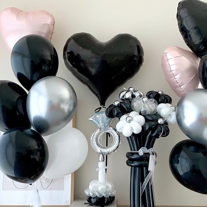 Black Heart Balloons,24Inch Large Black Heart Foil Balloons for Valentine's Day Birthday Wedding Baby Shower Anniversary Party Decorations