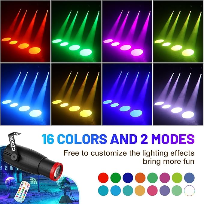 Pinspot Light, Czgor 18W RGBW 4 in 1 LED Disco Ball Lights 16 Colors with Remote Control, Manual Focus Mirror Ball Spotlight, Super Bright Stage Lighting for DJ Party Club Bar Wedding (Red)
