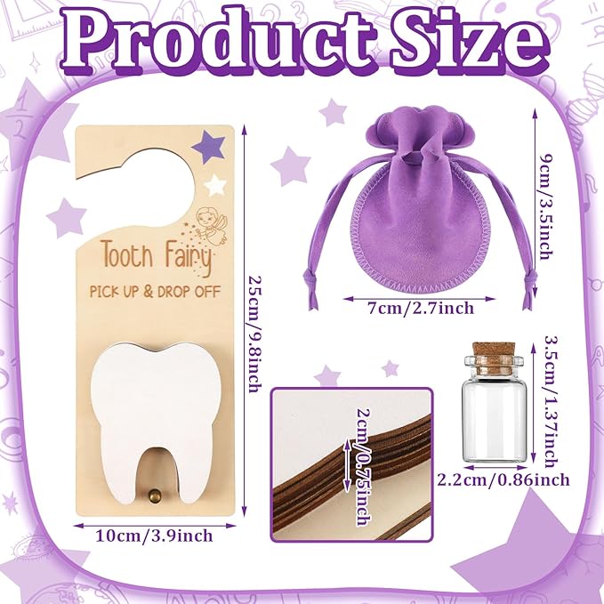 Tooth Fairy Holder Bag Hanger with Money Slot Keepsake Bottle Velvet Pouch Tooth Fairy Box Encourage Gift for Lost Teeth Boy Girl Milk(Classic,Purple)