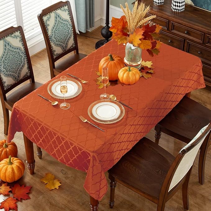 Jacquard Thanksgiving Tablecloth Flower Pattern Polyester Table Cloth Spill Proof Dust-Proof Wrinkle Resistant Table Cover for Fall, Autumn, Harvest Decoration (Square, 52" x 52" (4-6 Seats),Rust)