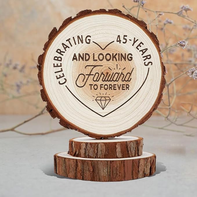 Anniversary Cake Topper - Personalized 45th Wedding Cake Toppers, Celebrating 45 Years and Looking Farward to Forever Custom Wood Rustic Decorations, Cheers to 10, 16, 25, 30, 50, 70 Birthday Gifts