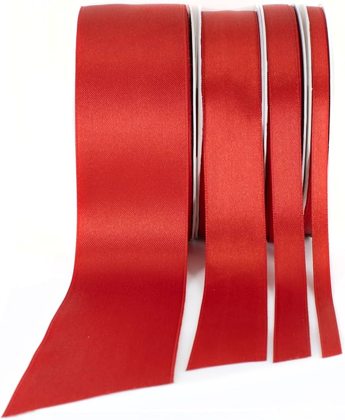 Red Satin Ribbon - 1 inch x 50 Yards, Double Face Solid Color, Thick and Durable Ribbon Roll for Gift Wrapping, Crafts, Hair and Multiple Decorations