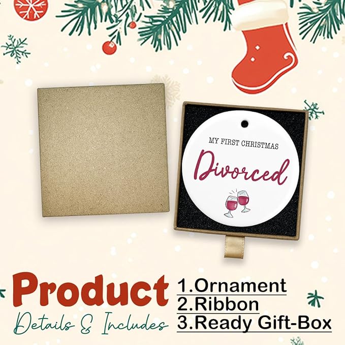 My First Christmas Divorced Ornament Divorced Gifts for Her Him Friends Divorcement Christmas Ceramic Xmas Tree Ornament Decorations