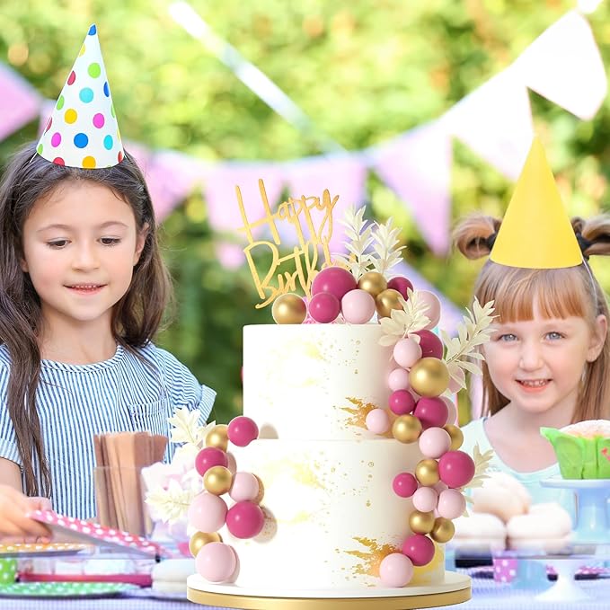 MIAHART Ball Cake Toppers Boho Grass Cake Topper Ball Cake Insert Decoration for Birthday Wedding Baby Shower Party Decorations Boho Themed Party Supplies (pink,gold,light pink)