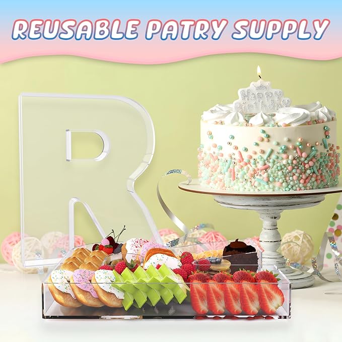 13.8" Extra Large Acrylic Letter Charcuterie Board Box, Reusable Fillable Letter Cake Candy Dish Display Serving Tray for Birthday Anniversary Party Decoration (R)