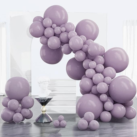 PartyWoo Dusty Purple Balloons 100 pcs Different Sizes of 18 12 10 5 Inch Matte Lavender Lilac Latex Helium Balloon Arch Kit Garland for Wedding Baby Shower Birthday Party Decorations Purple-F33