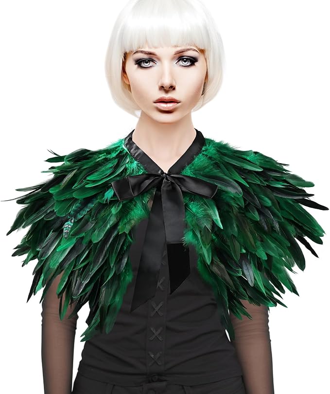 Gothic Natural Feather Shrug Feather Shawl Wrap Cape Victorian Collar for Halloween Cosplay Party Costume Accessories