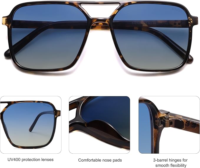 SOJOS Trendy Vintage Aviator Square Sunglasses For Womens Mens Retro 70s UV400 Women Sun Glasses SJ2327