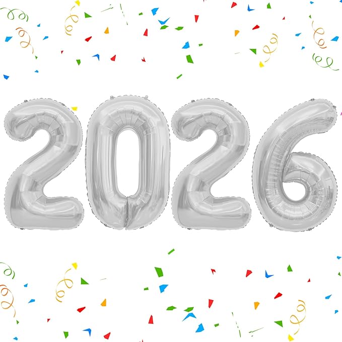 2026 Balloons, 40 Inch Foil Number Balloons, 2026 Balloon Numbers, Number Balloon for New Year Eve Festival Christmas Birthday Wedding Anniversary Party Supplies, New Years Decorations Silver