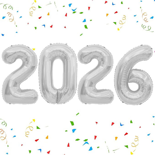2026 Balloons, 40 Inch Foil Number Balloons, 2026 Balloon Numbers, Number Balloon for New Year Eve Festival Christmas Birthday Wedding Anniversary Party Supplies, New Years Decorations Silver