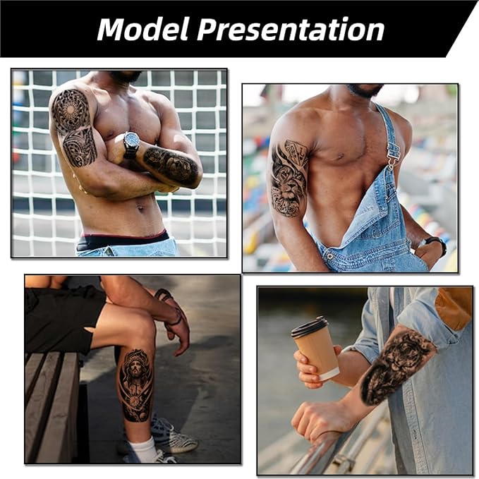 20 Sheets Temporary Tattoos - Black Fake Tattoo Stickers Set for Women Men, Including Floral Mandala and Animal Tribal Designs, Waterproof Body Art for Party Festival