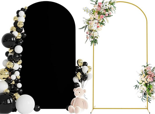 Wokceer 7.2 FT Wedding Arch Stand and Arch Cover, Metal Arch Backdrop Stand with Arch Stand Cover for Birthday Party Wedding Ceremony Bridal Baby Shower Event Decor, Black, DoorCover 1.2M-Black-K
