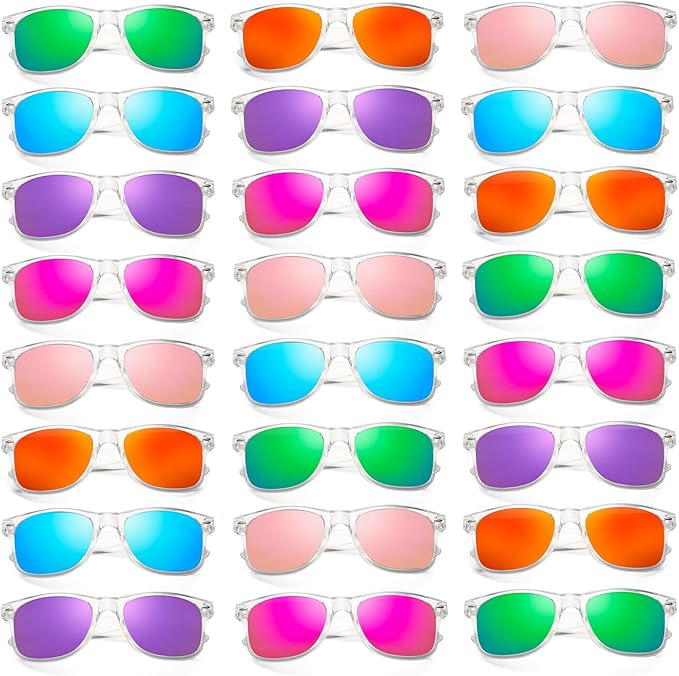 12/24 Pack Wholesale Retro Neon Colors Party Favor Supplies Unisex Sunglasses Bulk for Adults Teens, UV400 Protection
