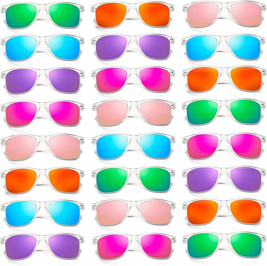 12/24 Pack Wholesale Retro Neon Colors Party Favor Supplies Unisex Sunglasses Bulk for Adults Teens, UV400 Protection
