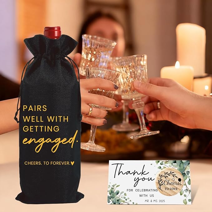 Engaged Gifts Engagement Gifts for Couples Her Engagement Party Decorations Bridal Shower Decorations Wine Gift Bag Cheers To Forever Wine Bottle Bag with Thank You Card And Stopper