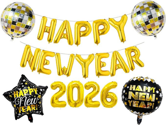 YQUQWN 20 PCS New Year Balloons Decorations 16 inch Gold 2026 Number Balloon Happy New Year Foil Balloons for 2026 News Years Eve Party Decorations Supplies Favors 2026