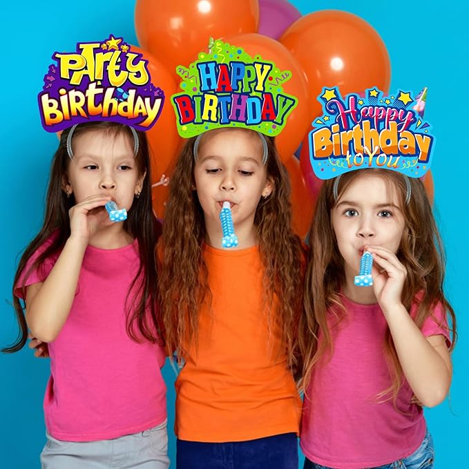 KKBES Happy Birthday Headbands, Paper Birthday Party Hats, 3 Patterns for Children and Adults Celebrating Birthdays