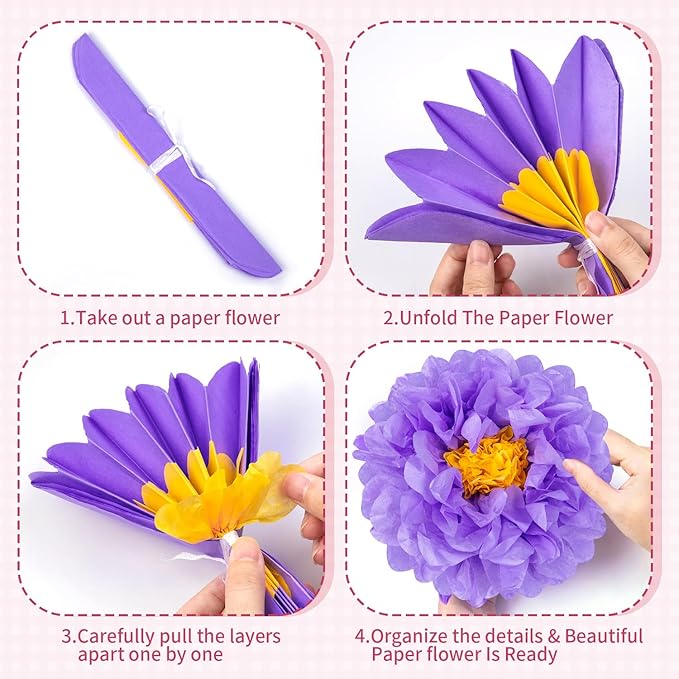 24 Pcs Mexican Paper Flowers, Fiesta Paper Flowers, Colorful Tissue Flower for Carnival, Party Backdrop, Wedding, Birthday Party, Craft Wall Decor, Baby Shower(8 Colors 6" 8" 10")