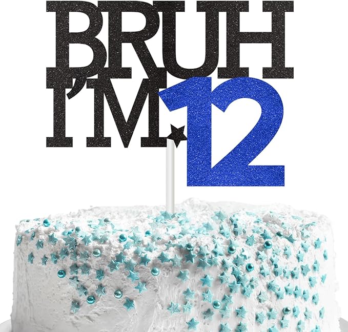 Bruh I'm 12 Cake Topper, Happy 12th Birthday Decorations for Boy, Funny 12th Birthday Cake Topper Birthday Party Decoration Supplies