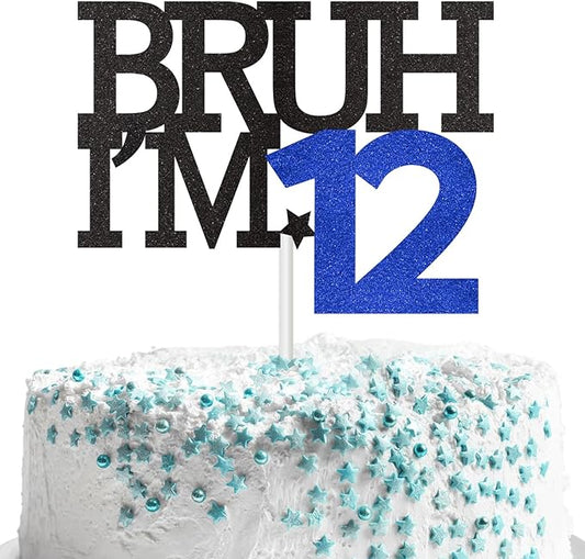Bruh I'm 12 Cake Topper, Happy 12th Birthday Decorations for Boy, Funny 12th Birthday Cake Topper Birthday Party Decoration Supplies