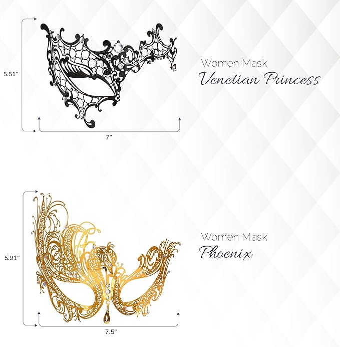 Masquerade Mask for Couples Women and Men - 3 Pack Venetian Gold and Black Lace, Mardi Gras Mask