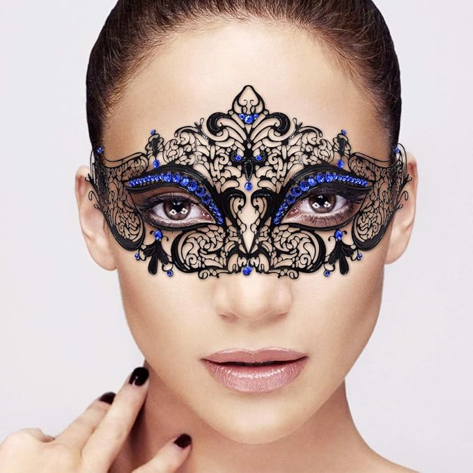 Venetian Masquerade Mask for Women - Ultralight Shiny Metal Rhinestone Party Evening Prom Ball Mask