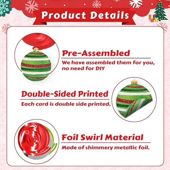Christmas Ball Hanging Swirl, 30Pcs Xmas Ball Ornament Ceiling Streamers Hanging Decorations for Holiday Christmas Party Outdoor Indoor Supplies