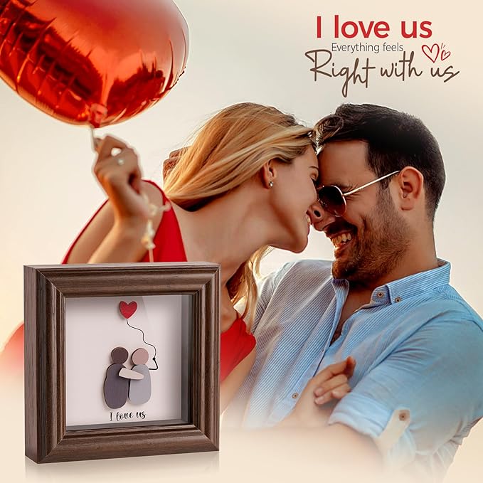Valentine’s Day Gifts Shadow Box Frame – I Love Us Gifts for Her Him, Cute Couple Gift, 3D Wooden Love Picture Frame, Anniversary Christmas Birthday Gift for Boyfriend Girlfriend Wife Husband (Brown)