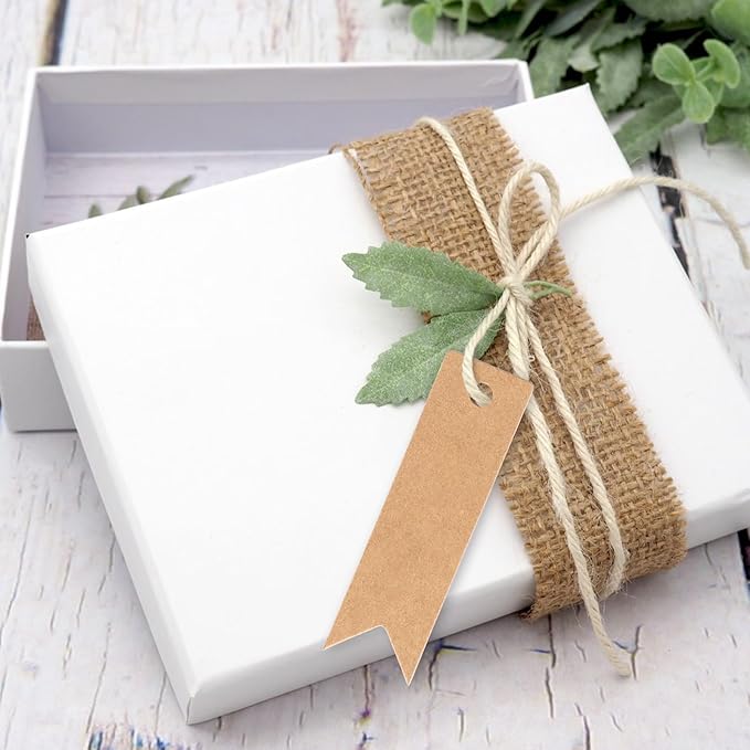 G2PLUS 100PCS Mini Kraft Paper Gift Tags with String, 2.8 x 0.8 in Blank Paper Present Tags, Brown Hang Tags with Jute Twine for DIY Arts & Crafts, Businesses, Wedding, Christmas Party Favors