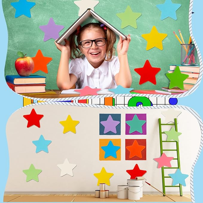 360 Assorted Color Paper Star Cut-Outs & Shapes - Accent Die-Cuts for Classroom Decor, Teachers, Kids DIY Craft Projects & Back to School Bulletin Board Decorations