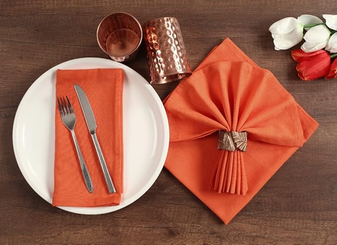 Cloth Napkins Set of 12 Cotton Linen 18x18 Inch - Soft Durable Washable - Ideal for Farmhouse Party Spring Summer Easter - Perfect Everyday Use Table Linen Pack of 12 Orange