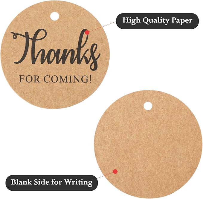 G2PLUS Thank You Tags, 100PCS Thank You for Coming Tags, 2 in Round Kraft Paper Gift Tag with String for Gift Wrapping, DIY Arts & Crafts, Wedding Party Favors