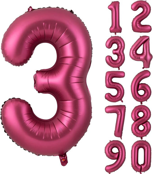 Number 3 Balloons 40 Inch Wine Red Burgundy Foil Helium Large Balloons for Birthday Party Anniversary Decorations（Digital 3）
