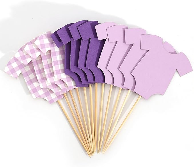 Purple Bodysuit Cupcake Topper - Baby Shower Decoration Purple Gingham Cake Topper,Baby Shower Bunting (purple-topper)