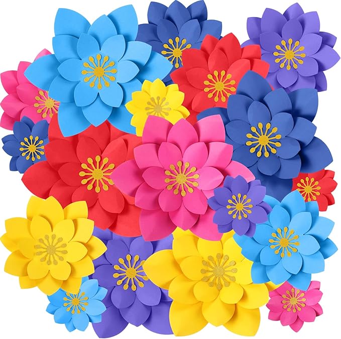 18 Pcs Mexican Paper Flowers Decor for Wall DIY Paper Fiesta Bulletin Board 3D Colorful Mexican Backdrop Decoration for Classroom Back to School Carnival and Holiday Party(Lotus-Shaped,Dark)