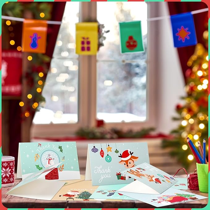 24Set Christmas Thank You Card with Envelopes and Stickers Xmas Greeting Cards Gift Box Santa Christmas Tree Thank You Christmas Cards with Envelope Holiday Thank You Card for Xmas Holiday (Snowman)