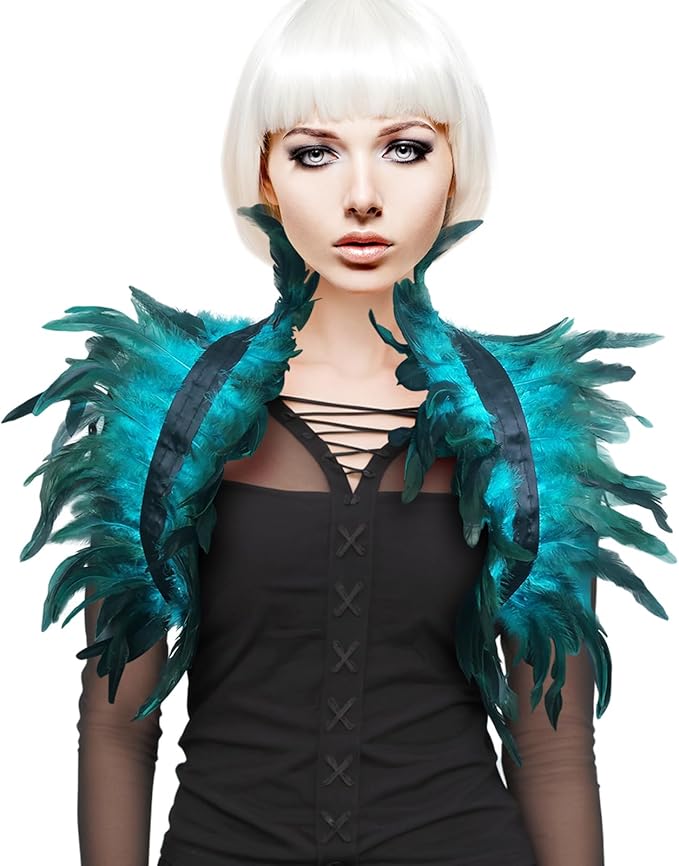 Gothic Natural Feather Shrug Feather Shawl Wrap Cape Victorian Collar for Halloween Cosplay Party Costume Accessories