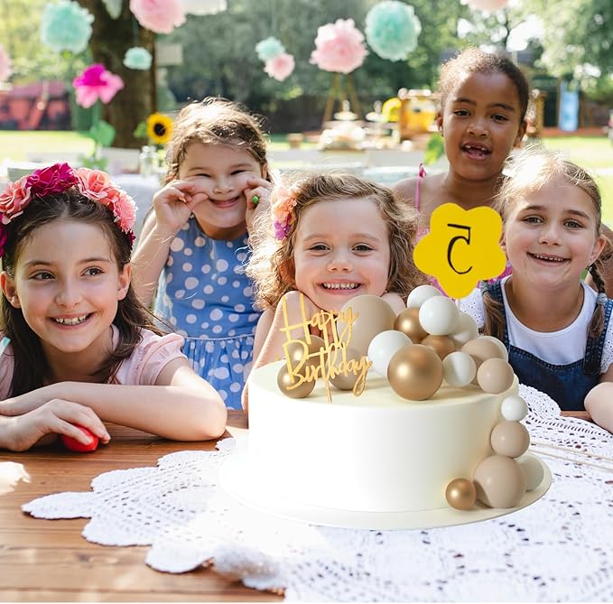 MIAHART Ball Cake Toppers Boho Grass Cake Topper Ball Cake Insert Decoration for Birthday Wedding Baby Shower Party Decorations Boho Themed Party Supplies (khaki，gold，white)