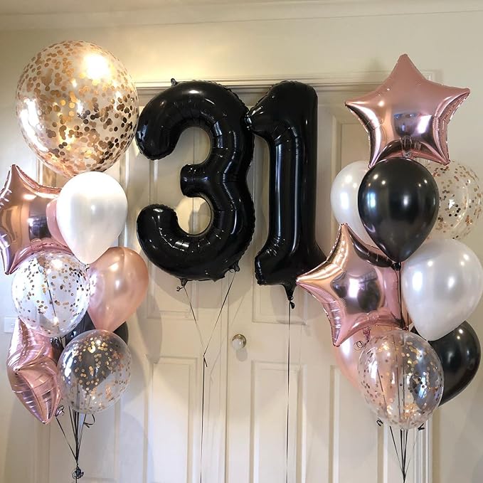 40 Inch Black 13 Number Balloons Giant Jumbo Huge 13 or 31 Foil Mylar Helium Number Digital Balloons Black Birthday Mylar Digital Balloons 13th 31st Birthday Anniversary Events Party Decorations