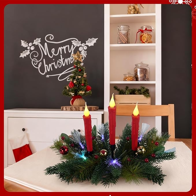 Aokudoni Christmas Decorations: Christmas Table Centerpieces with Artificial Pine Branches Berries Candles Indoor Xmas Decorations for Dining Tables Fireplace Mantel