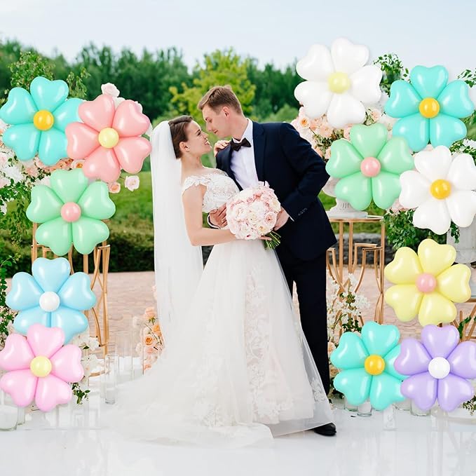 16 Set Flower Balloons DIY Kit,Colorful Heart Balloons Daisy Balloon Flower Heart Shape Balloon Party Decorations for Birthday Valentines Wedding Anniversary