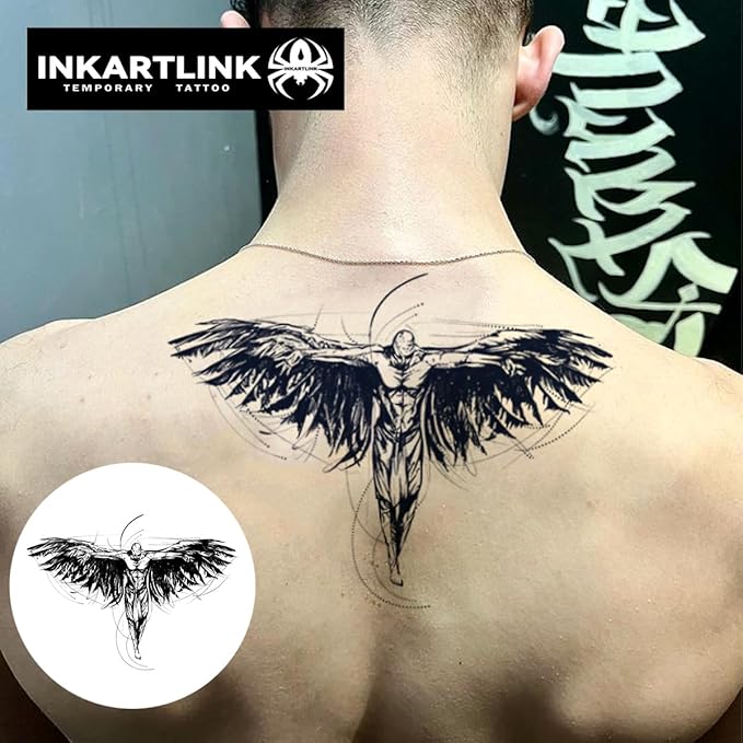 INKARTLINK Tattoo Tech,2 Sheets Extra-Large Semi Permanent Tattoo,Adult Art Design Temporary Tattoos, Lasts 1-2 Weeks, Waterproof, Realistic look, No Adhesive, No reflection (Angel's Shelter Design?