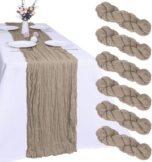 6 Pack Nude Brown Cheesecloth Table Runner 10FT Boho Gauze Fabric Table Runner 35 x 120 Inch Rustic for Fall Thanksgiving Wedding Decor Baby Shower Party Boho Holiday Decoration