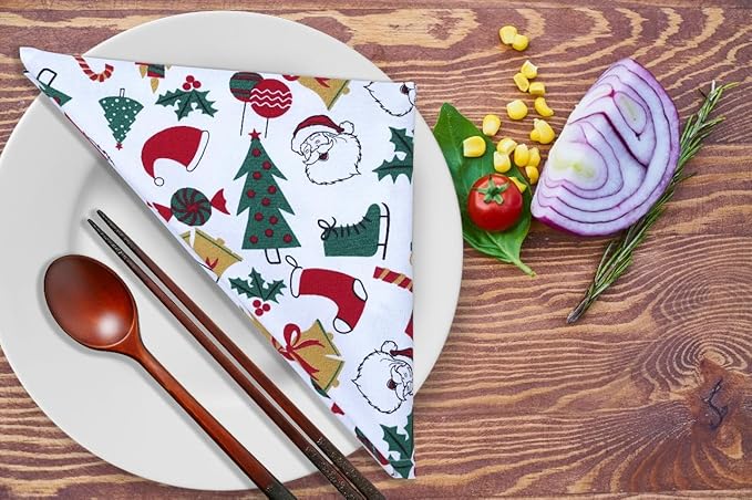 Urban Villa Christmas Dinner Napkins Christmas Print Cloth Napkins Set of 12 Premium Quality Dinner Napkins Cotton Oversized 20X20 in Cloth Napkins with Mitered Corners Ultra Soft Quality Napkins