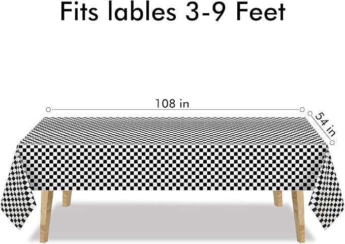 GREATRIL Black White Checkered Party Table Covers Tablecloth for Racing Theme Birthdays Party/Ceremony Decorations Rectangle Tablecover 54'' x 108'' - 2 Packs
