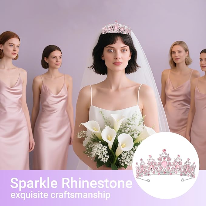 Tiara Crown for Women, Queen Tiara for Birthday Prom Bridal Party Custome Pink