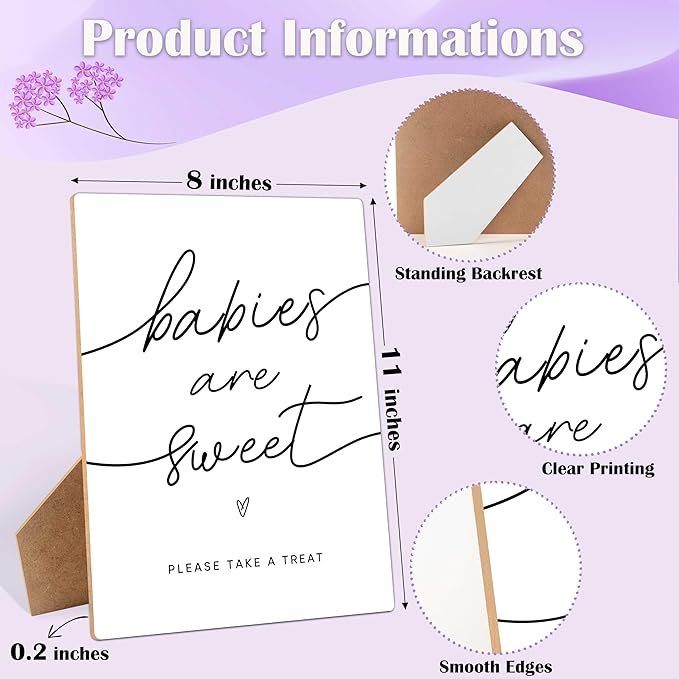 Babies Are Sweet - Dessert Table Sign for Baby Shower Party Supplies, 8×11 Inches Wooden Sign With Stand, Gender Neutral Tabletop Decor for Gender Reveal Party, Baby Shower Decorations