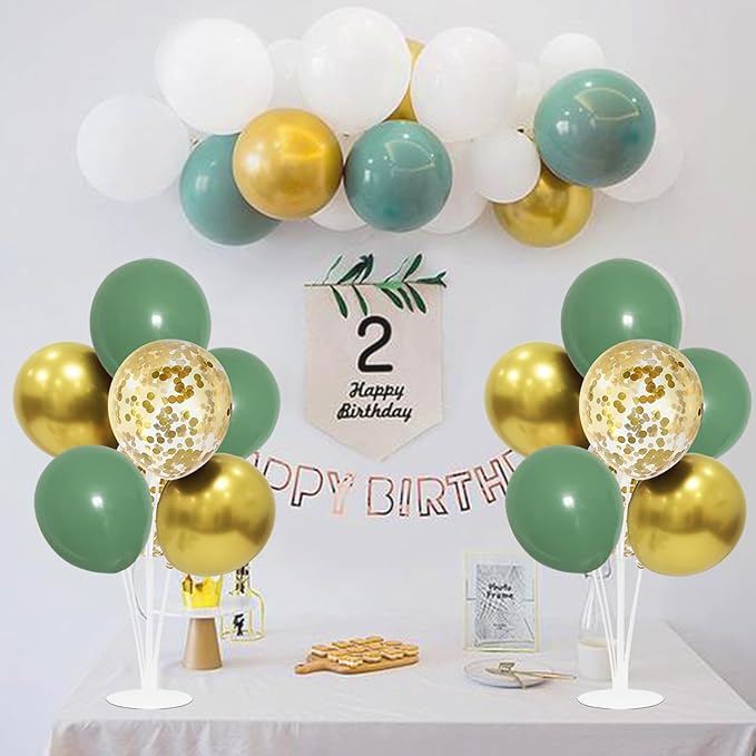 6 Set Balloon Stand with Green and Gold Balloons Centerpiece Table Decorations Birthday Woodland Baby Shower Bridal Shower St.Patrick's Day Easter Christmas New Years Decorations 2025